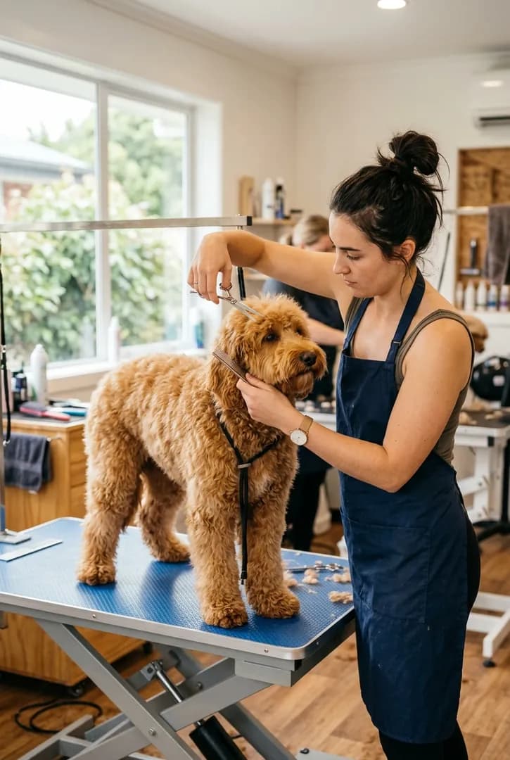Pet groomer at work
