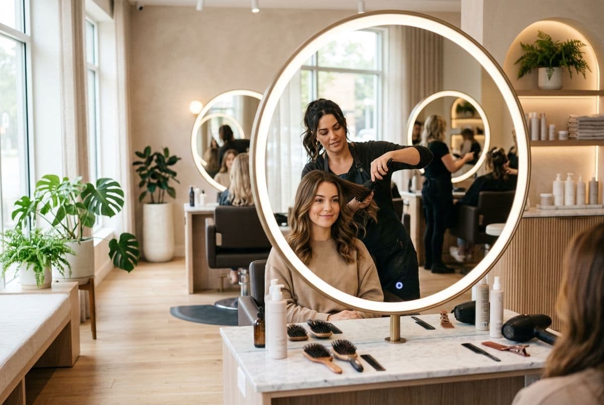 Stylist working in a bright salon