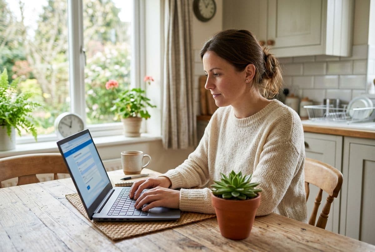 Customer describing a job on a laptop at home