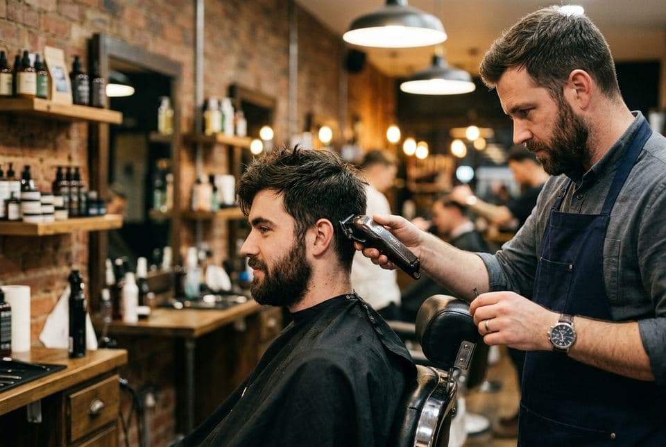 Barber cutting a customer's hair